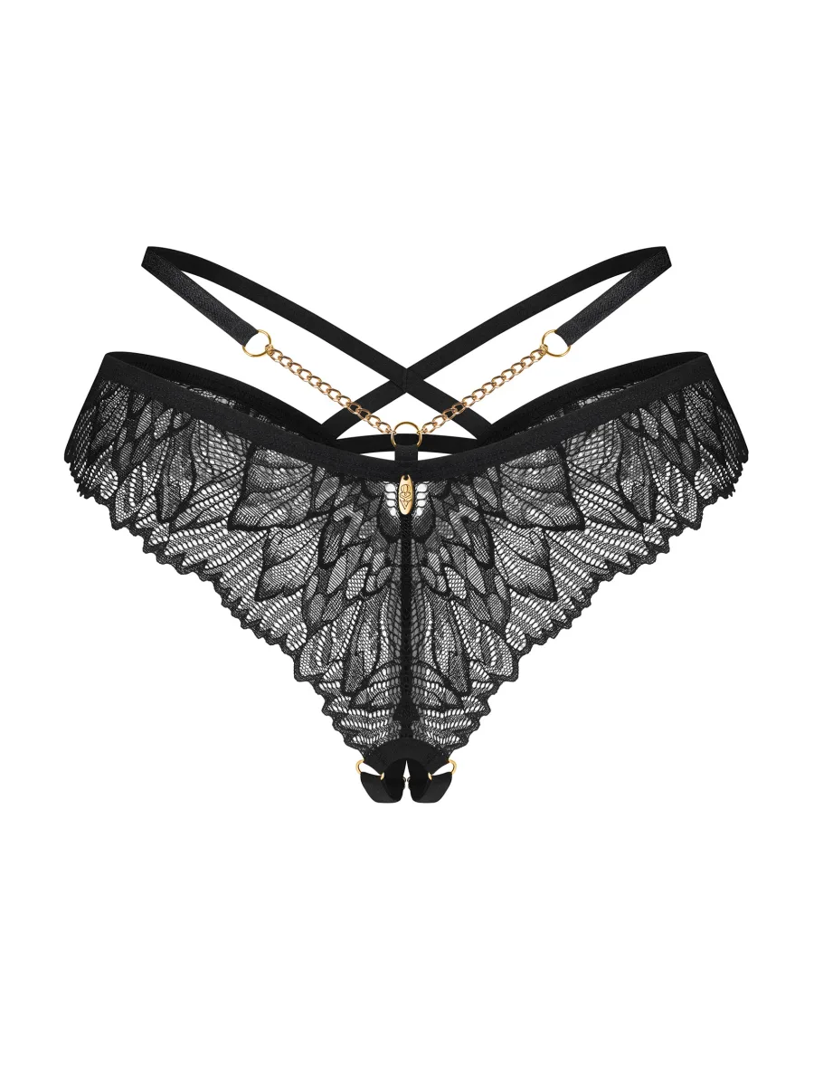 Black Lace Crotchless Thong With Gold Chain Obsessive Matildea Black