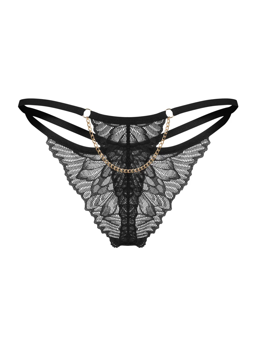 Black Lace Thong With Gold Chain Back Obsessive Matildea Black