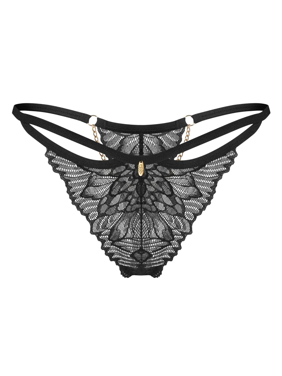 Black Lace Thong With Gold Chain Back Obsessive Matildea Black
