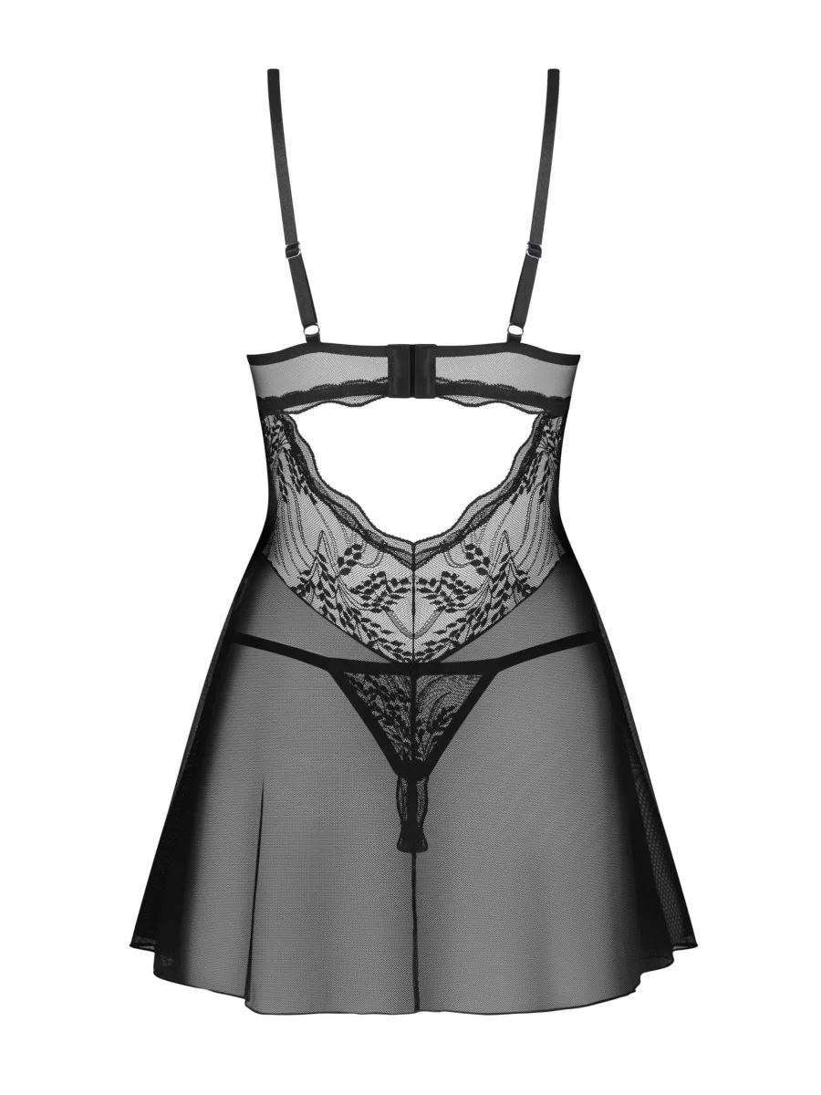 Black Babydoll Obsessive Exquisite Perisia Set — Floral Lace Lingerie