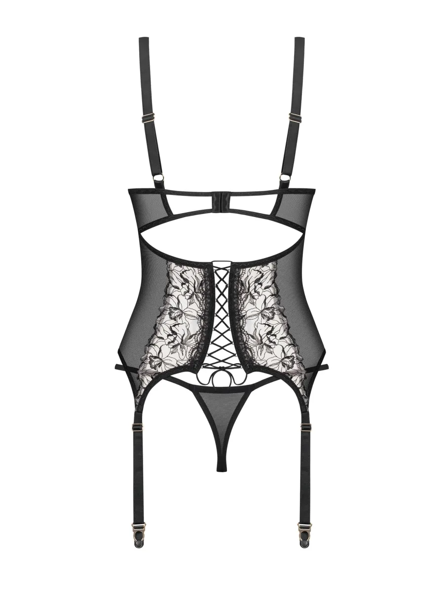 Black Beige Corset Obsessive Exquisite Vila Blanes — Floral Embroidery