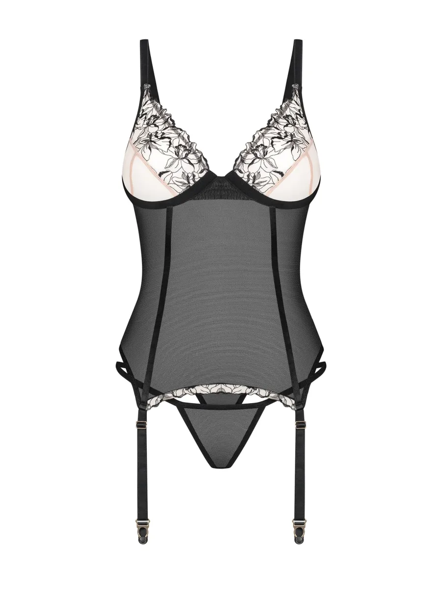 Black Beige Corset Obsessive Exquisite Vila Blanes — Floral Embroidery