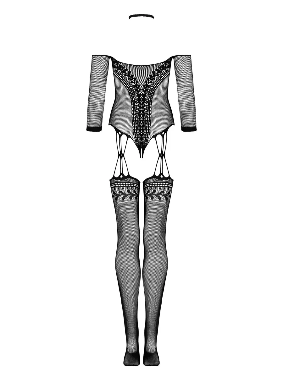 Black Bodystocking Obsessive G333 — Floral Teddy