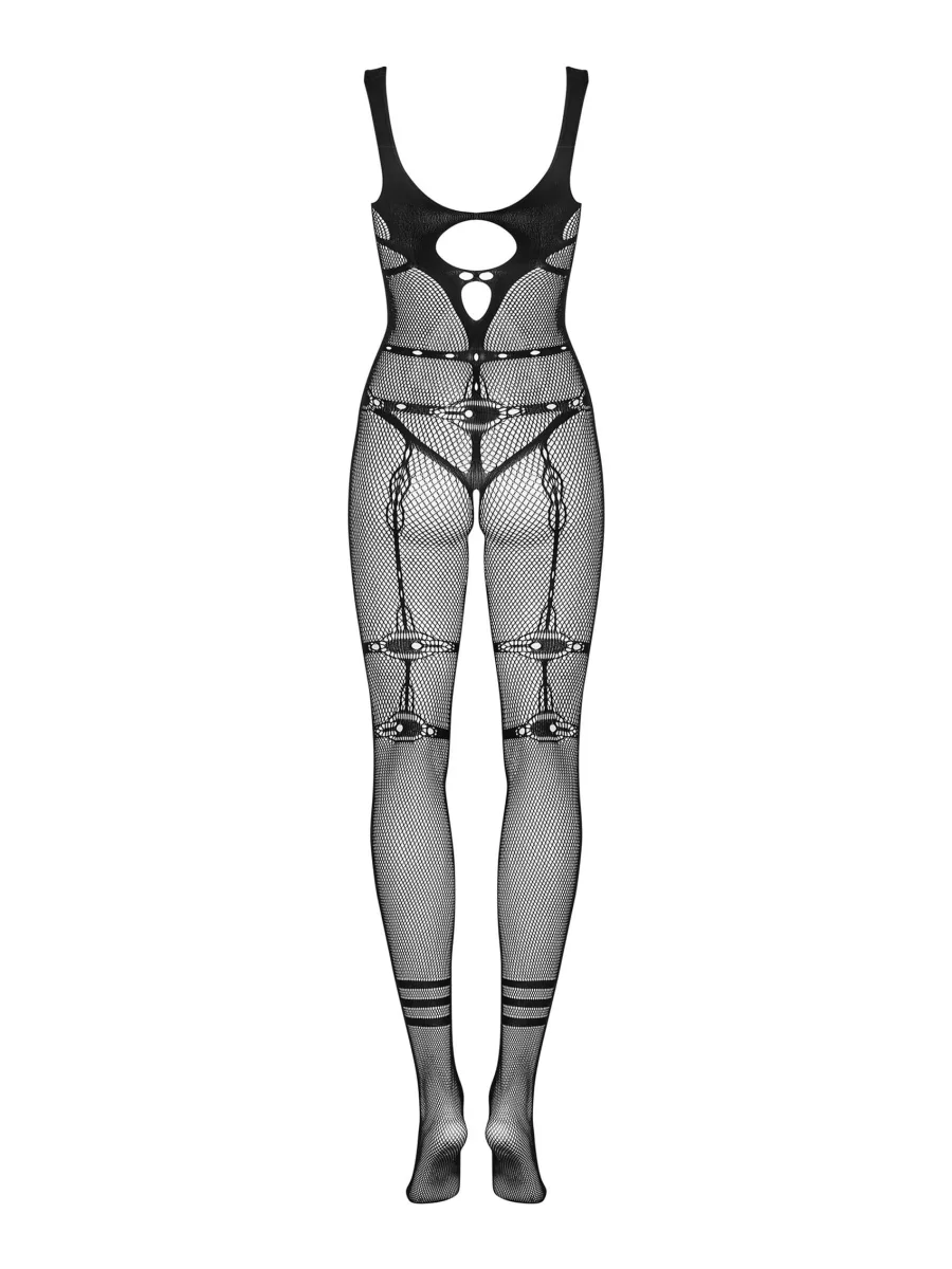 Black Bodystocking Obsessive N123 — Crotchless Mesh