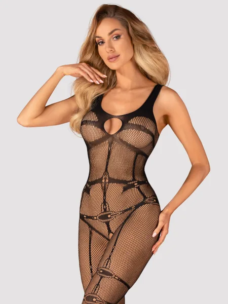 Obsessive N123 Transparenter schwarzer Ouvert-Bodystocking mit einzigartigem Muster