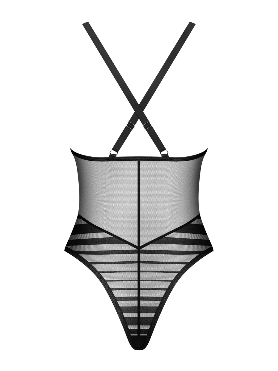 Black Bodysuit Obsessive Exquisite Lune Bellis — Striped Mesh Teddy