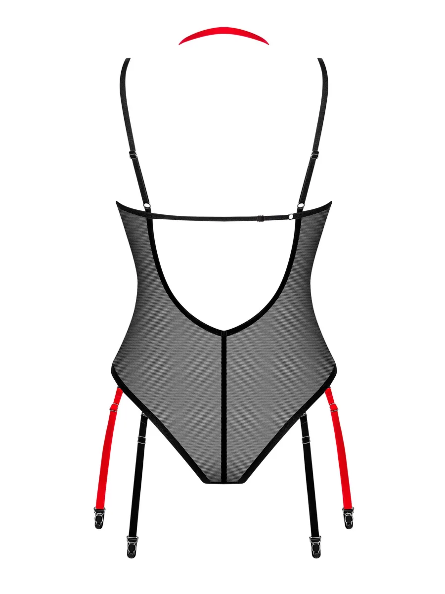 Obsessive Glandez Transparenter schwarzer Netz-Body mit Strapshaltern