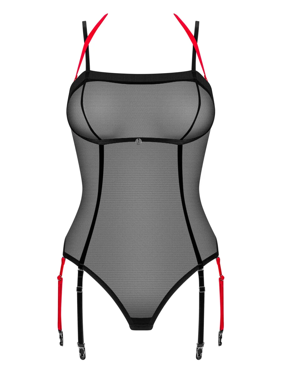 Obsessive Glandez Transparenter schwarzer Netz-Body mit Strapshaltern