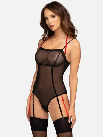 Black Bodysuit Obsessive Glandez — Garter Mesh Teddy