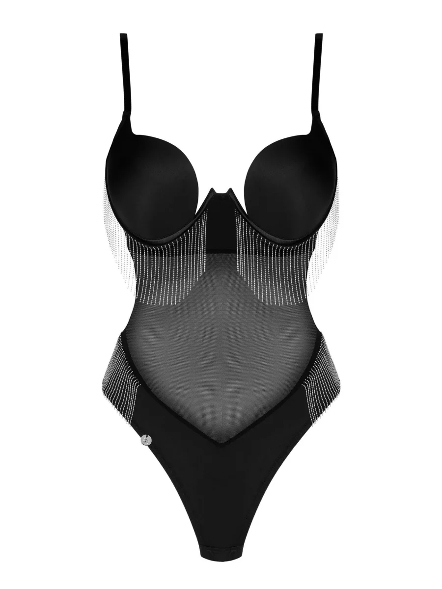 Obsessive Milladis Schwarzer Body mit Glitzersteinen