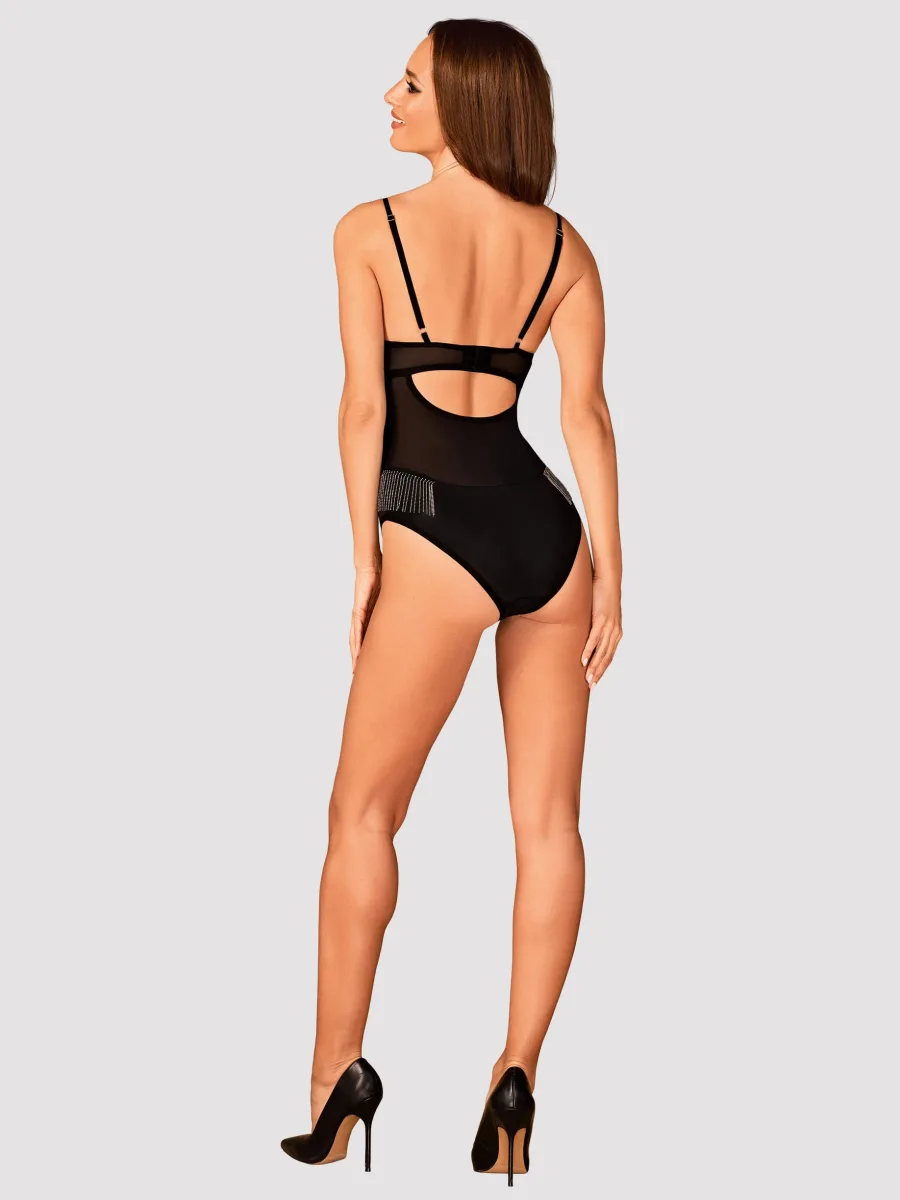 Obsessive Milladis Schwarzer Body mit Glitzersteinen
