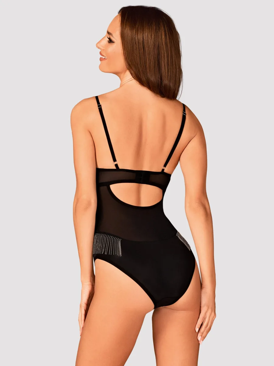 Obsessive Milladis Schwarzer Body mit Glitzersteinen