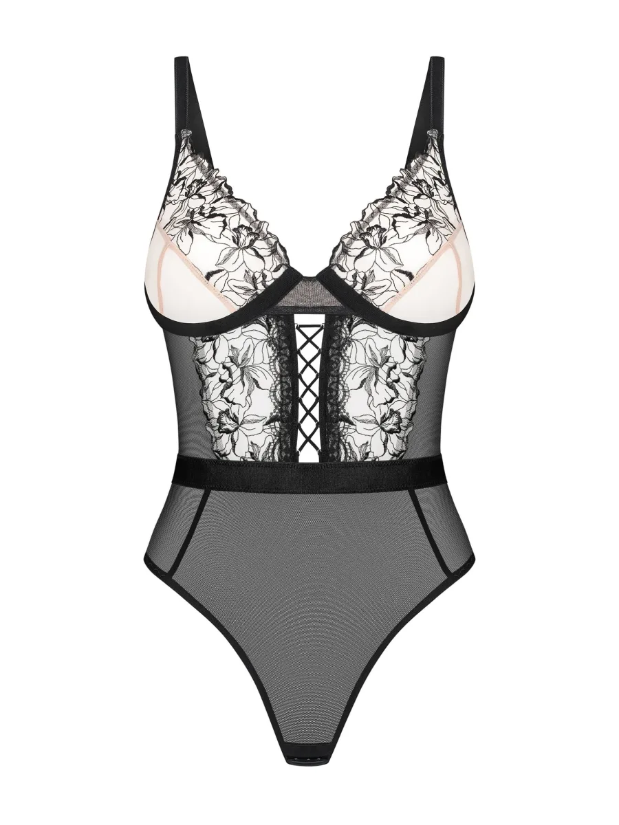 Schwarzer Body Provocative Vila Blanes — Schnürung vorne