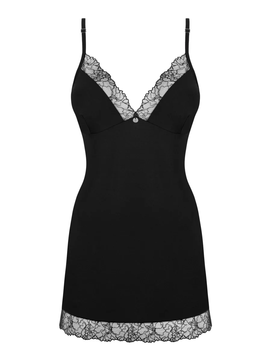 Black Chemise Obsessive Bella Rou — Embroidered Tulle