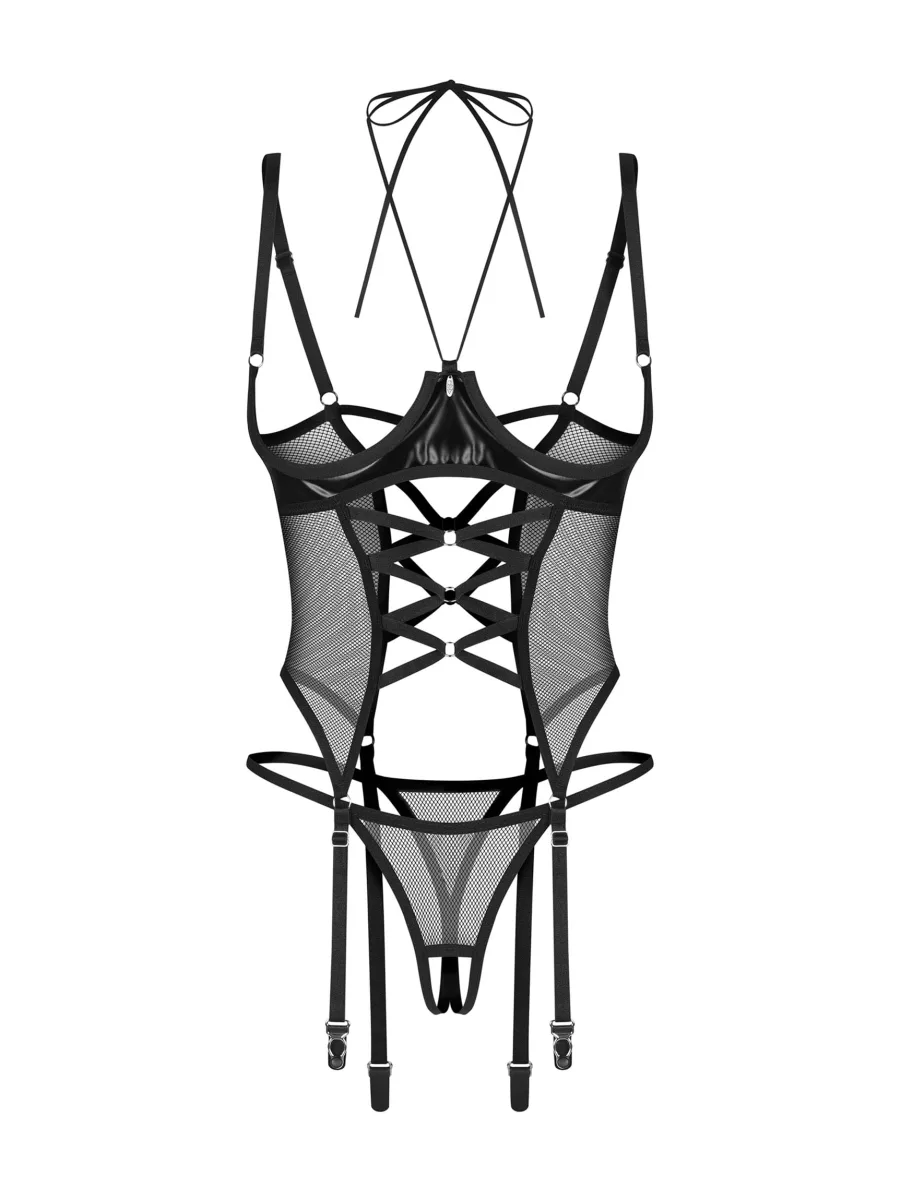 Black Corset Set Obsessive Dominna — Open Cups