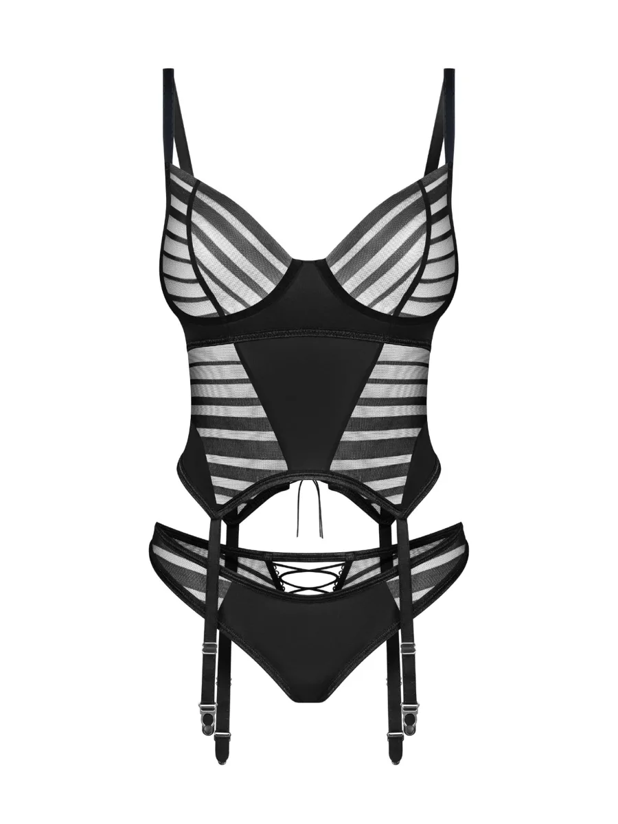 Black Corset Set Obsessive Exquisite Lune Bellis — Lingerie
