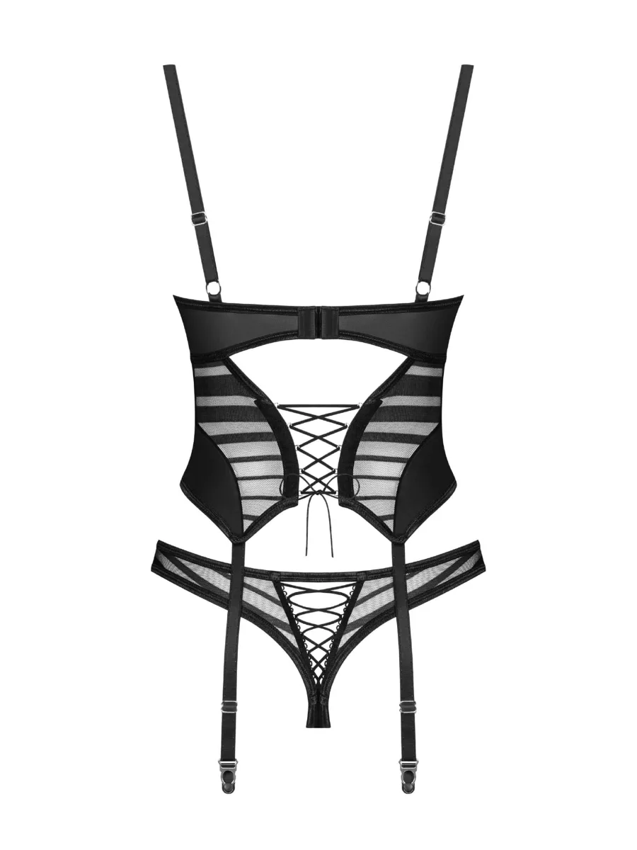 Black Corset Set Obsessive Exquisite Lune Bellis — Lingerie