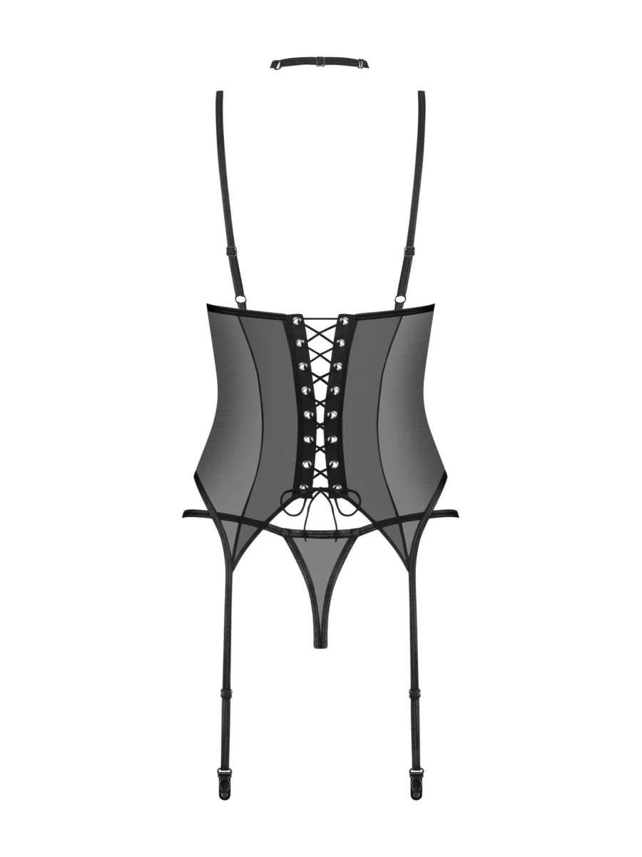 Black Corset with Garter Straps Thong and Choker Obsessive Donarella
