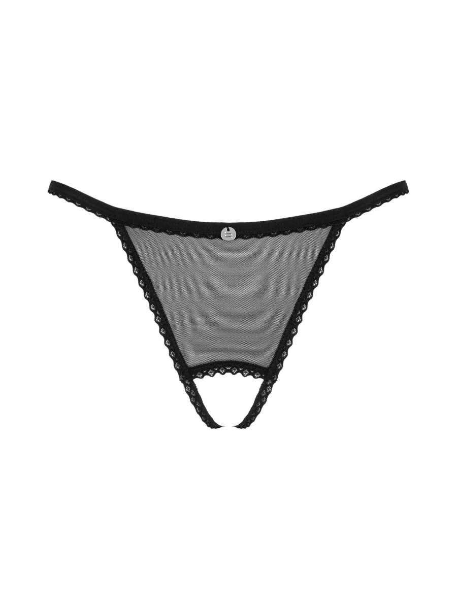 Obsessive Celia Noir String: Schwarze Dessous mit offenem Schritt und Guipure-Spitze