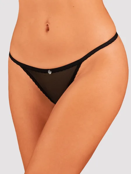 Obsessive Celia Noir String: Schwarze Dessous mit offenem Schritt und Guipure-Spitze
