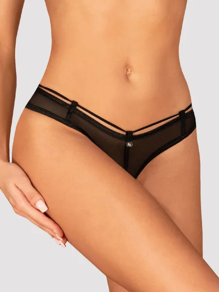 Black Crotchless Thong Obsessive Roxelia — Open Cut