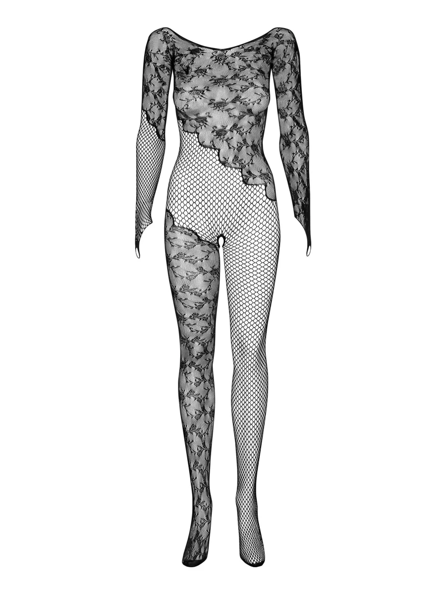 Black Floral Bodystocking Obsessive F210 — Open Crotch