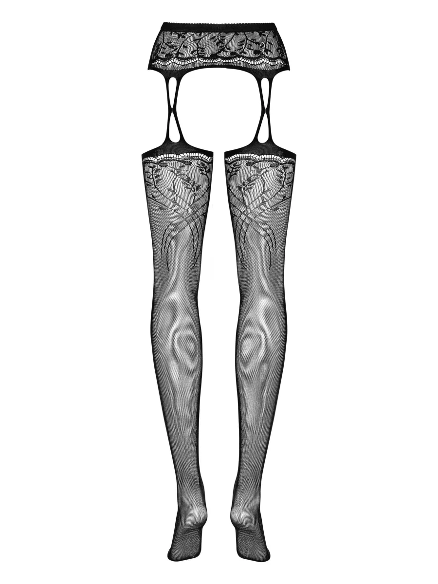 Black Garter Stockings Obsessive S206 — Floral Lace