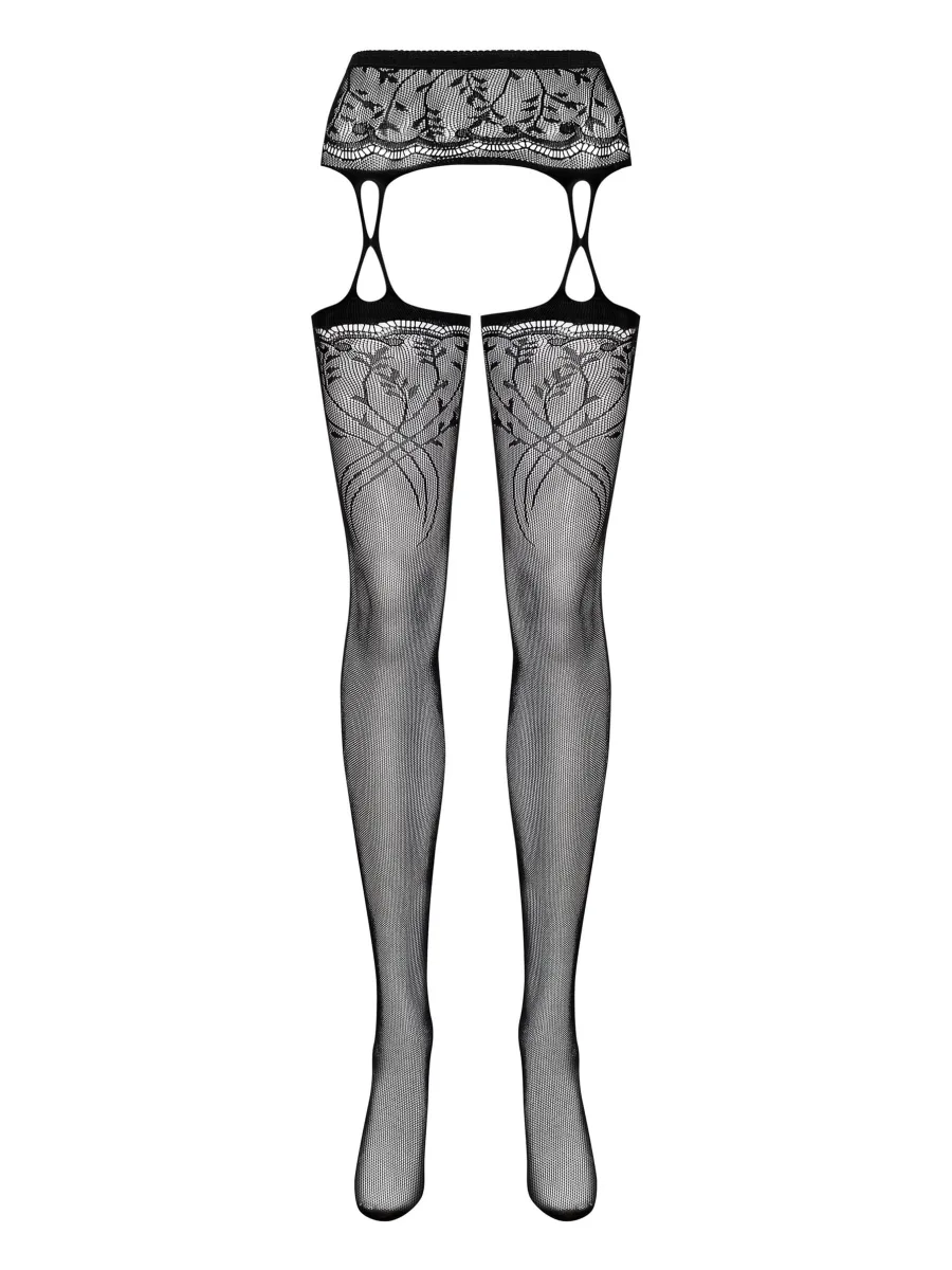 Black Garter Stockings Obsessive S206 — Floral Lace