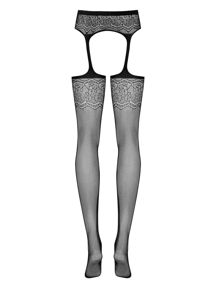 Black Garter Stockings Obsessive S207 — Floral Lace