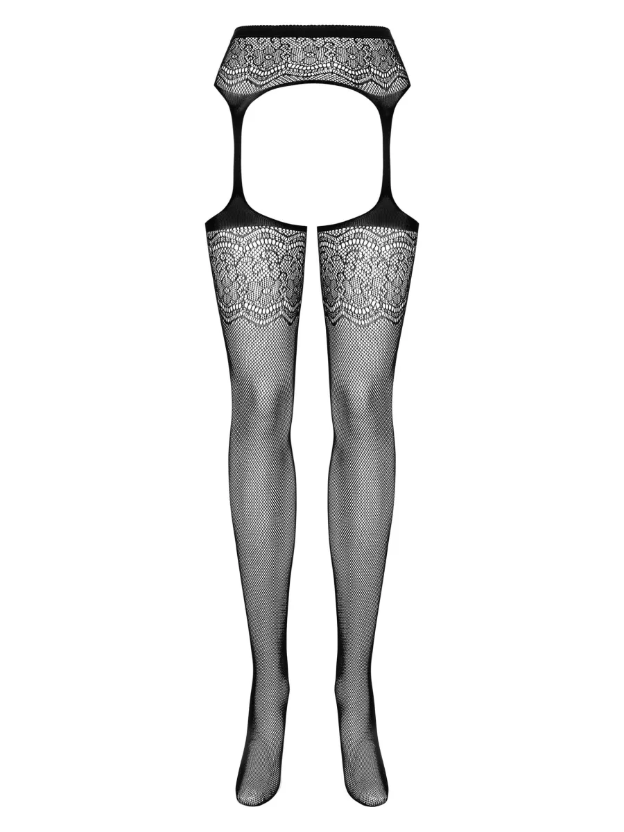 Black Garter Stockings Obsessive S207 — Floral Lace