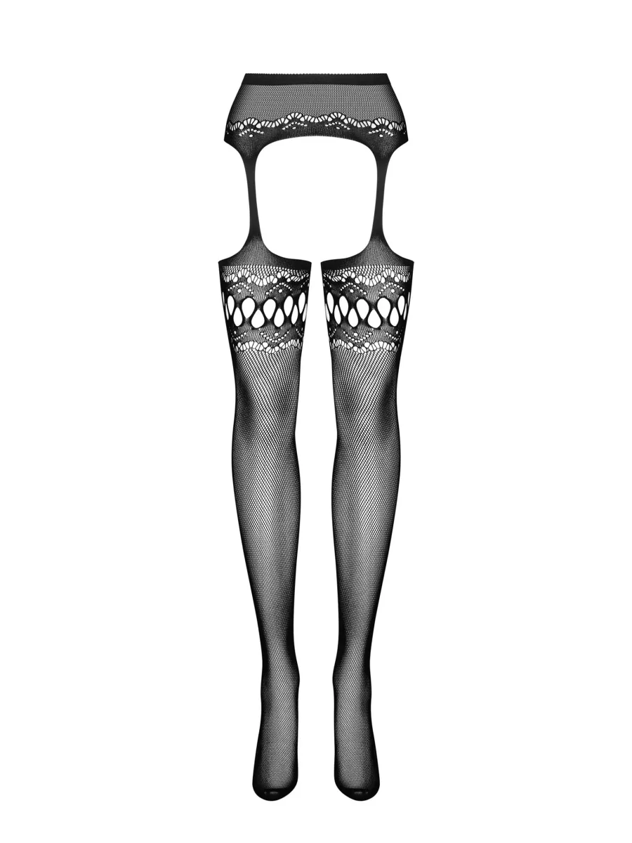 Black Garter Stockings Obsessive S214 — Open Crotch