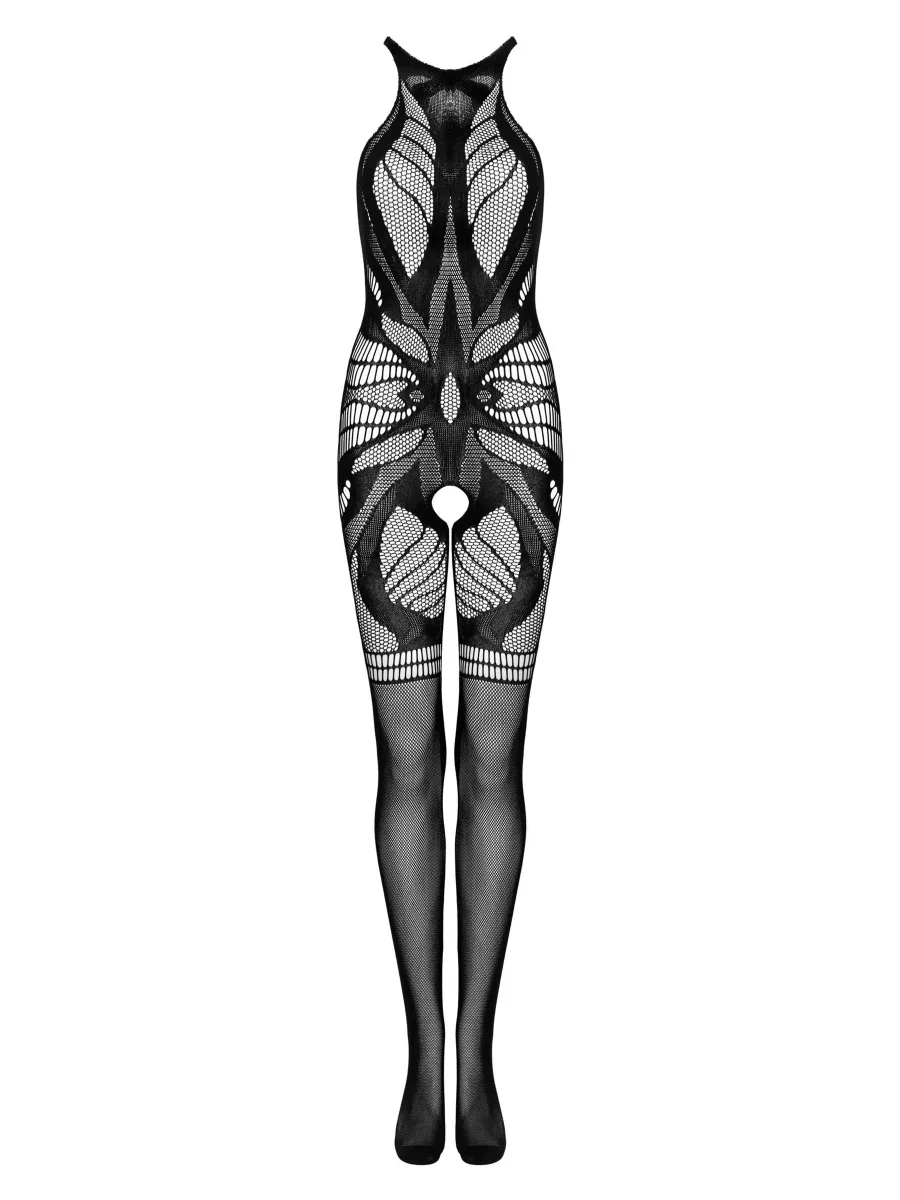 Black Geometric Net Crotchless Bodystocking Obsessive G331