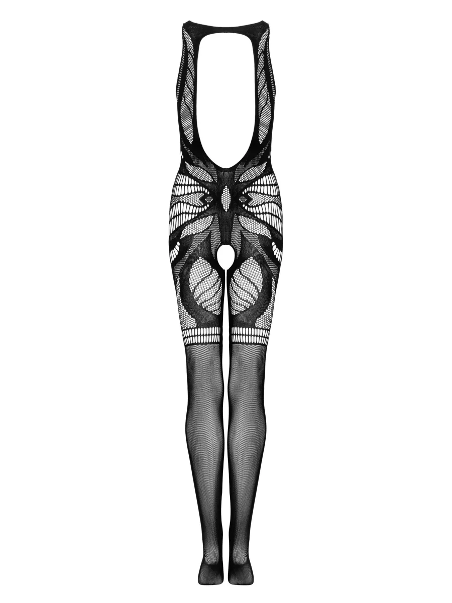 Black Geometric Net Crotchless Bodystocking Obsessive G331