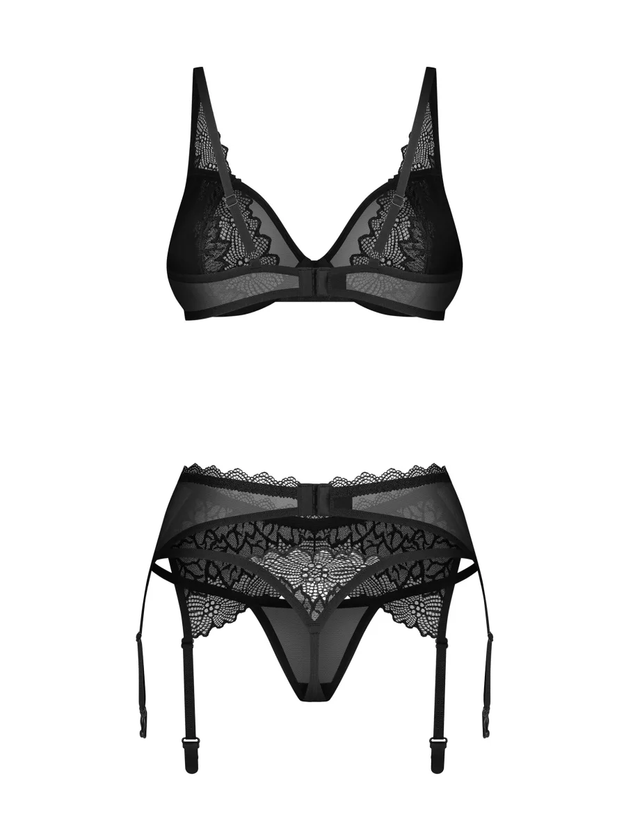 Black Lace 3-Piece Garter Belt Set Obsessive Deina More