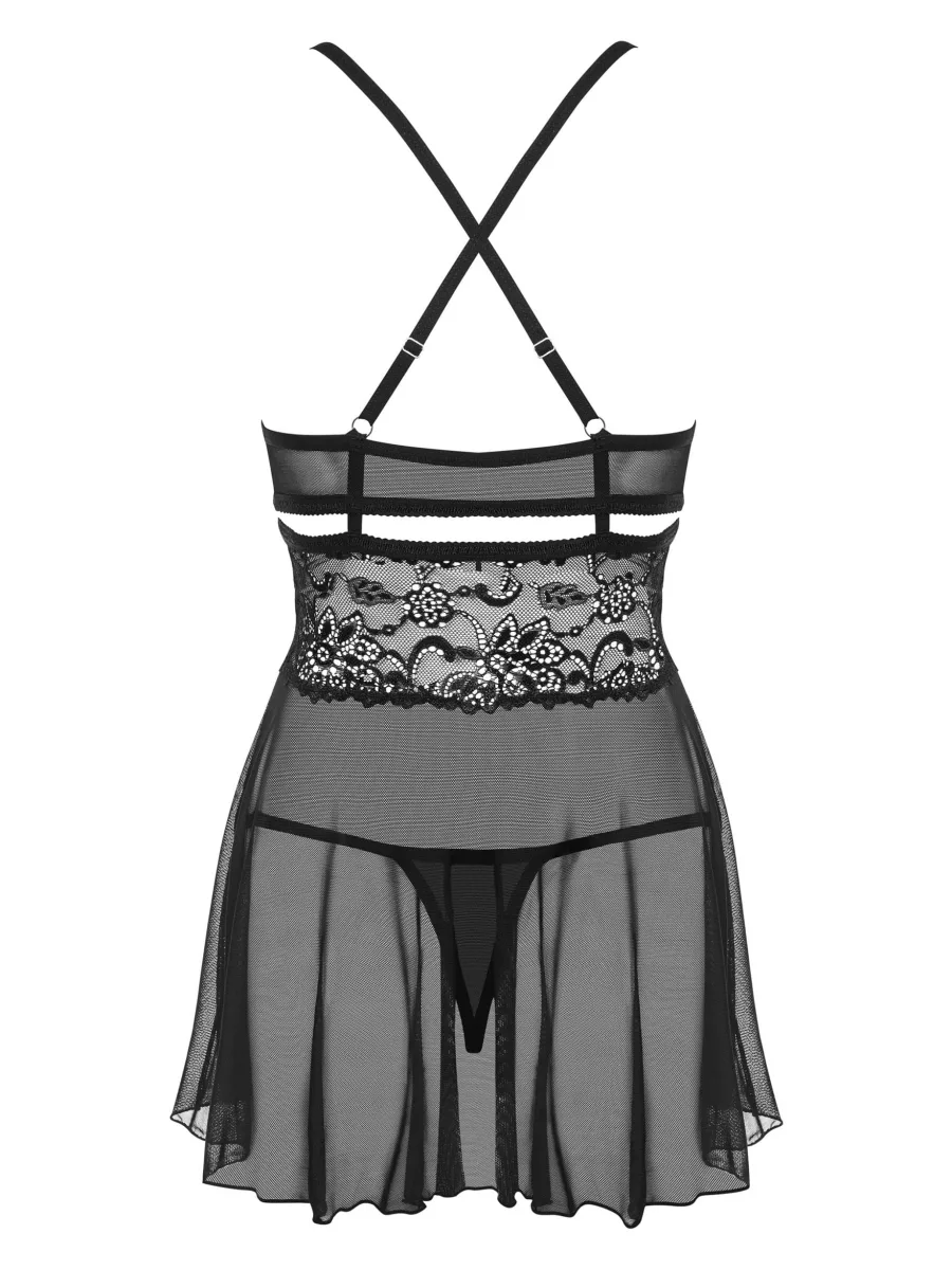Black Lace Babydoll Obsessive 838-BAB-1 — Strappy Set