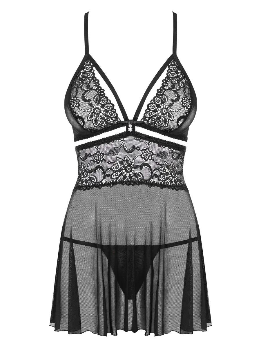 Black Lace Babydoll Obsessive 838-BAB-1 — Strappy Set