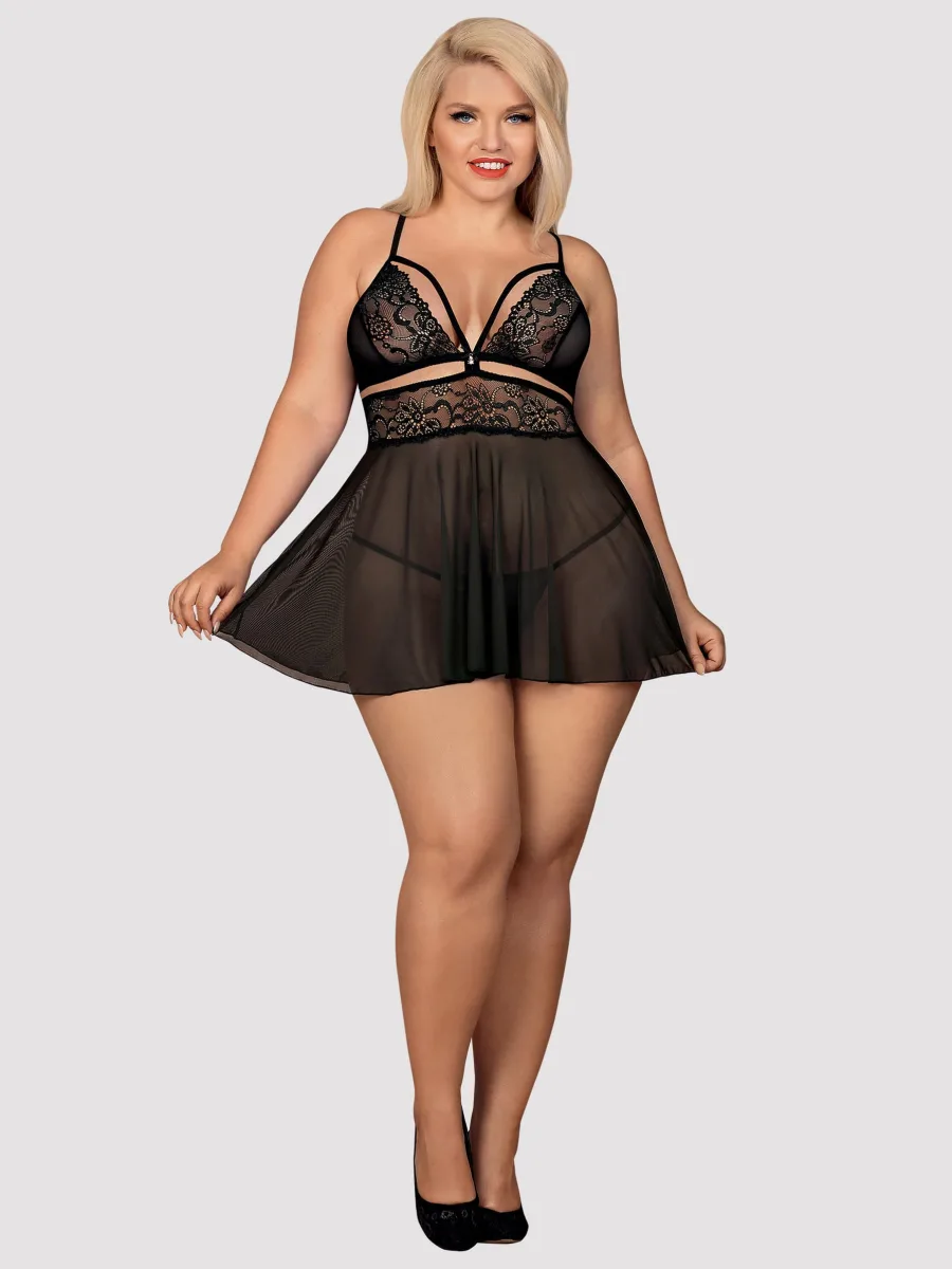 Black Lace Babydoll Obsessive 838-BAB-1 — Strappy Set