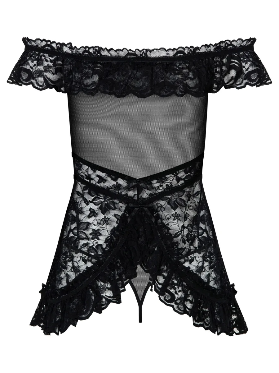 Black Lace Babydoll Obsessive Flores Set