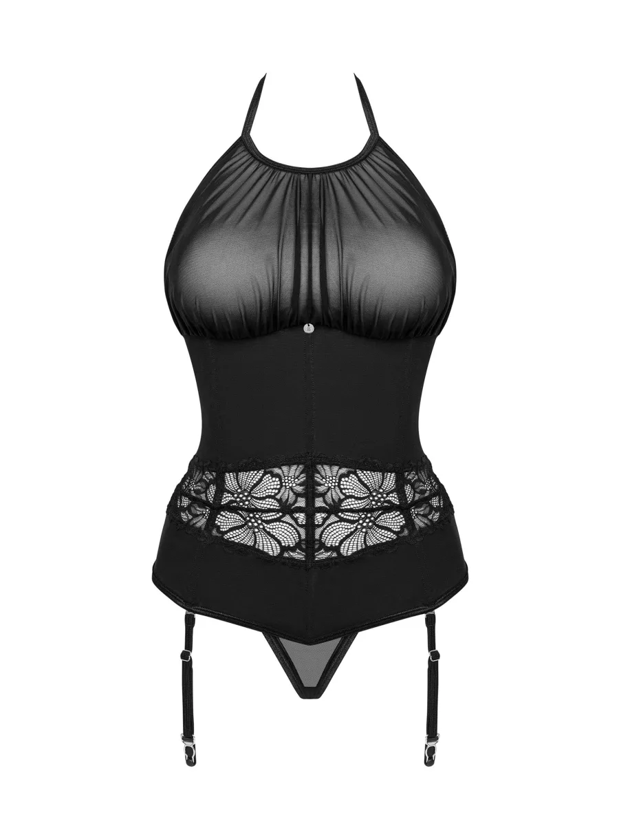 Black Lace Corset Obsessive Serafia — Sheer Bodysuit