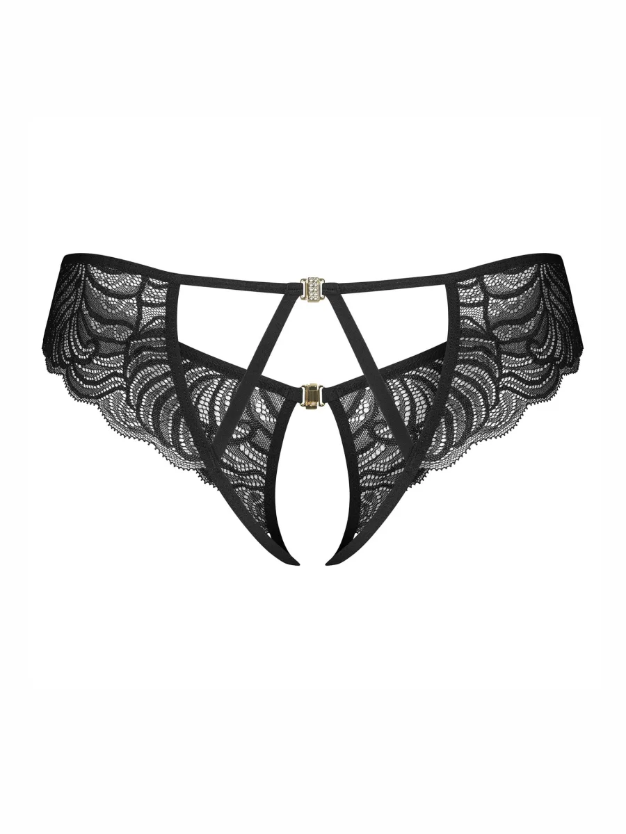 Black Lace Crotchless Thong With Open Back Obsessive Divienne