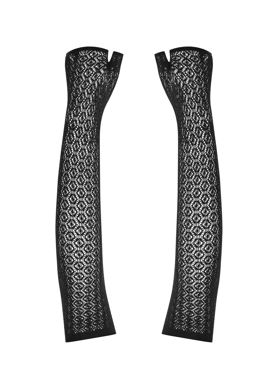 Obsessive A772 Schwarze Netzhandschuhe mit Blumenmuster