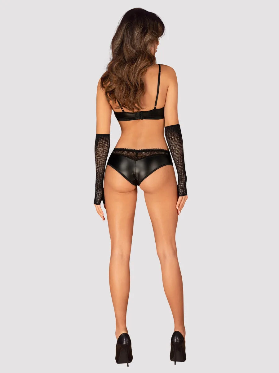 Obsessive A772 Schwarze Netzhandschuhe mit Blumenmuster