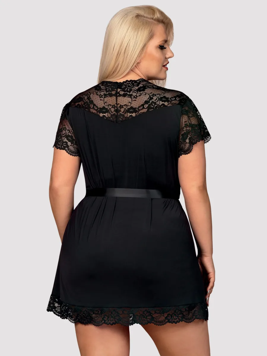 Black Lace Robe Obsessive 810-PEI-1 — Tie Belt