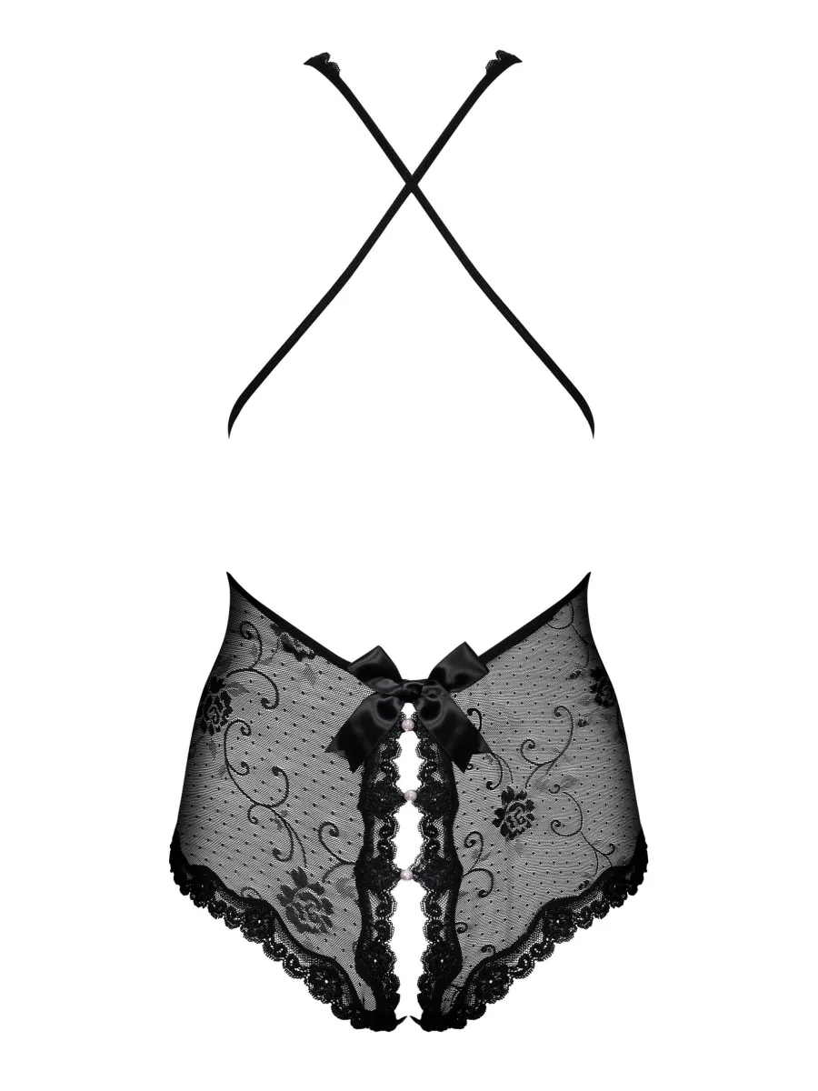 Black Lace Teddy Obsessive Fiorenta — Crotchless Bodysuit