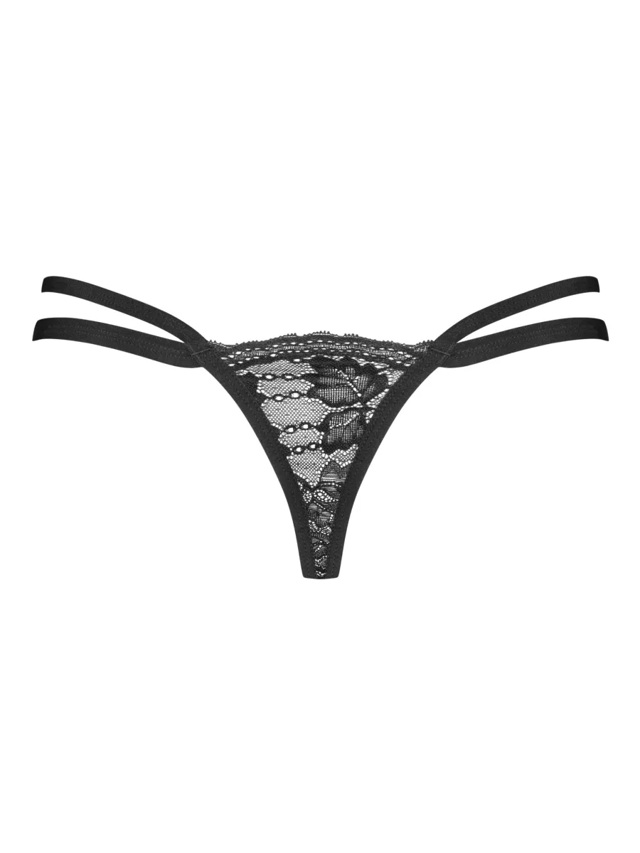 Black Lace Thong Obsessive Nutris — Floral Detailing