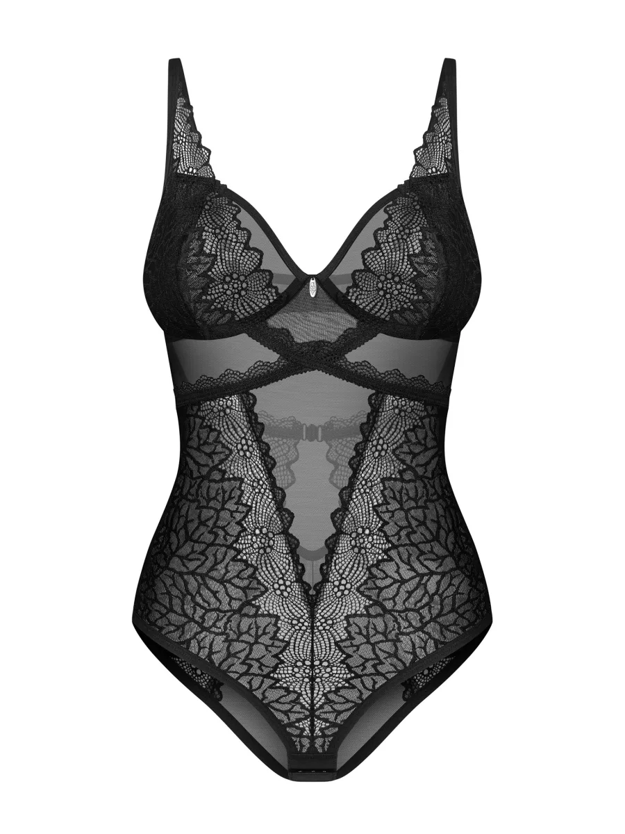 Black Lace Underwired Open-Back Bodysuit Obsessive Deina More