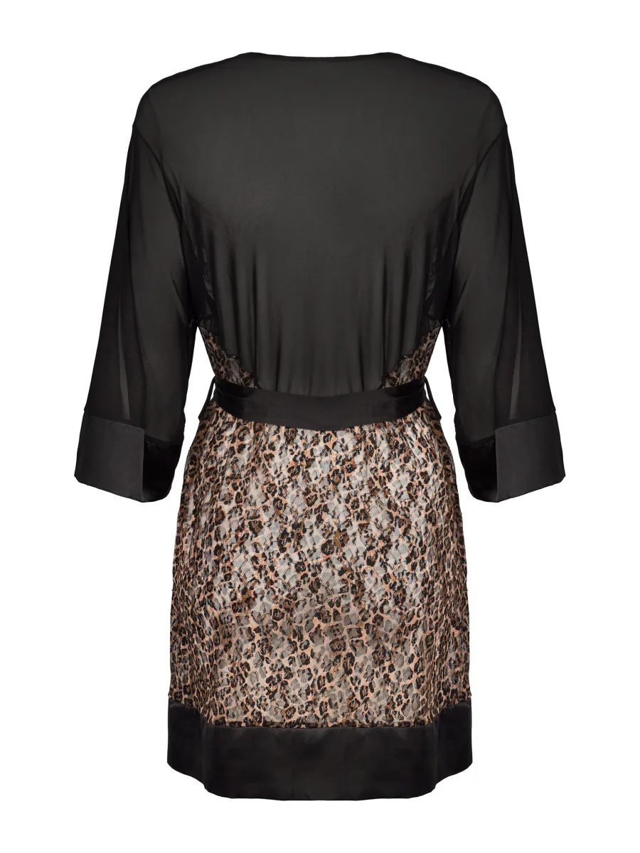 Black Leopard Robe Obsessive Allunes — Sheer Mesh Detail