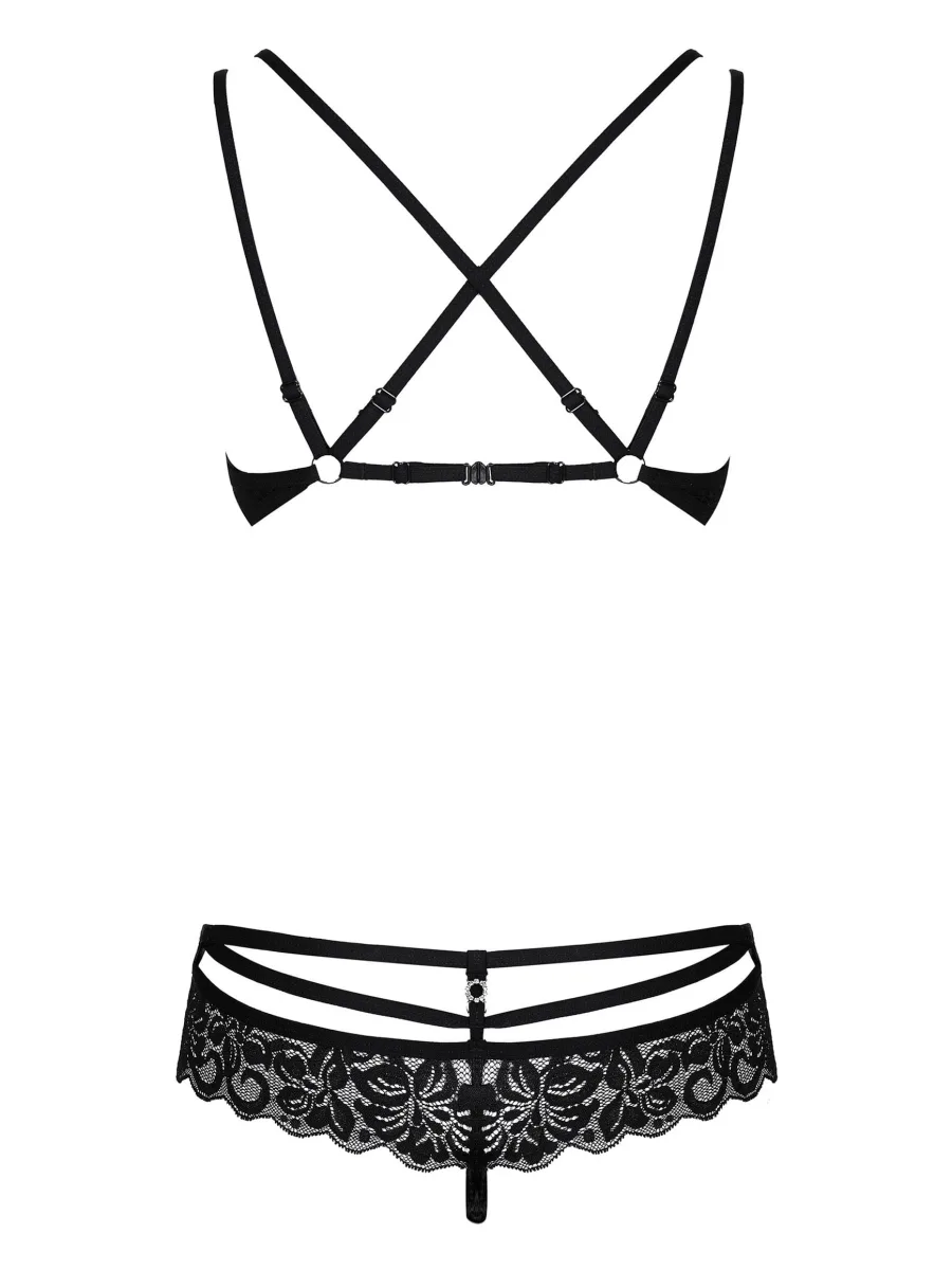 Black Lingerie Set Obsessive 860-SET-1 — Strappy Lace Design