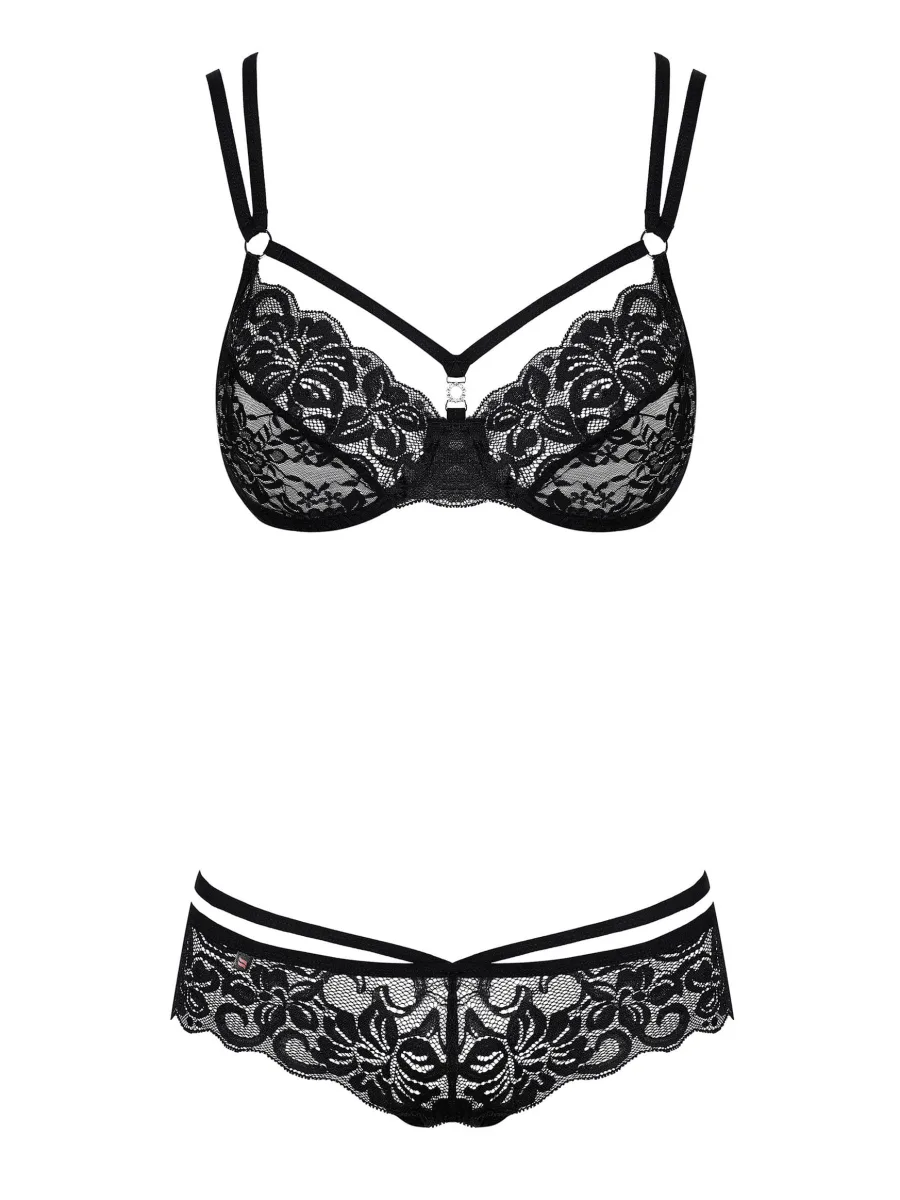 Black Lingerie Set Obsessive 860-SET-1 — Strappy Lace Design