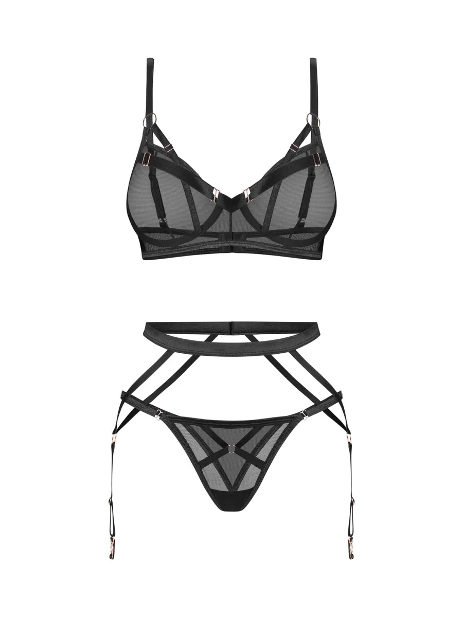 Black Lingerie Set Obsessive Euridia — Sheer Mesh